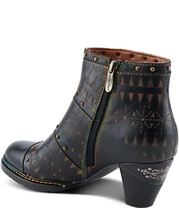 L'ARTISTE Niobe Etched Leather Studded Ankle Booties