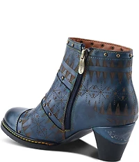 L'ARTISTE Niobe Etched Leather Studded Ankle Booties