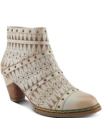L'ARTISTE Niobe Etched Leather Studded Ankle Booties