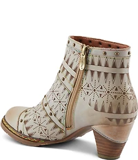 L'ARTISTE Niobe Etched Leather Studded Ankle Booties