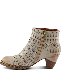 L'ARTISTE Niobe Etched Leather Studded Ankle Booties