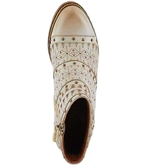 L'ARTISTE Niobe Etched Leather Studded Ankle Booties