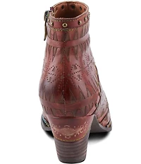 L'ARTISTE Niobe Etched Leather Studded Ankle Booties