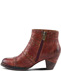 L'ARTISTE Niobe Etched Leather Studded Ankle Booties