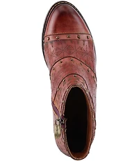 L'ARTISTE Niobe Etched Leather Studded Ankle Booties