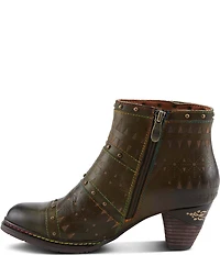 L'ARTISTE Niobe Etched Leather Studded Ankle Booties