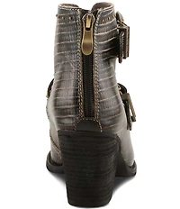 L'ARTISTE Notched Embossed Studded Leather Cut Out Western Buckle Hardware Booties