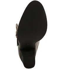 L'ARTISTE Notched Embossed Studded Leather Cut Out Western Buckle Hardware Booties