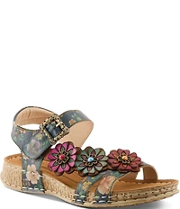 L'ARTISTE Offcenter Leather Floral Motif Sandals