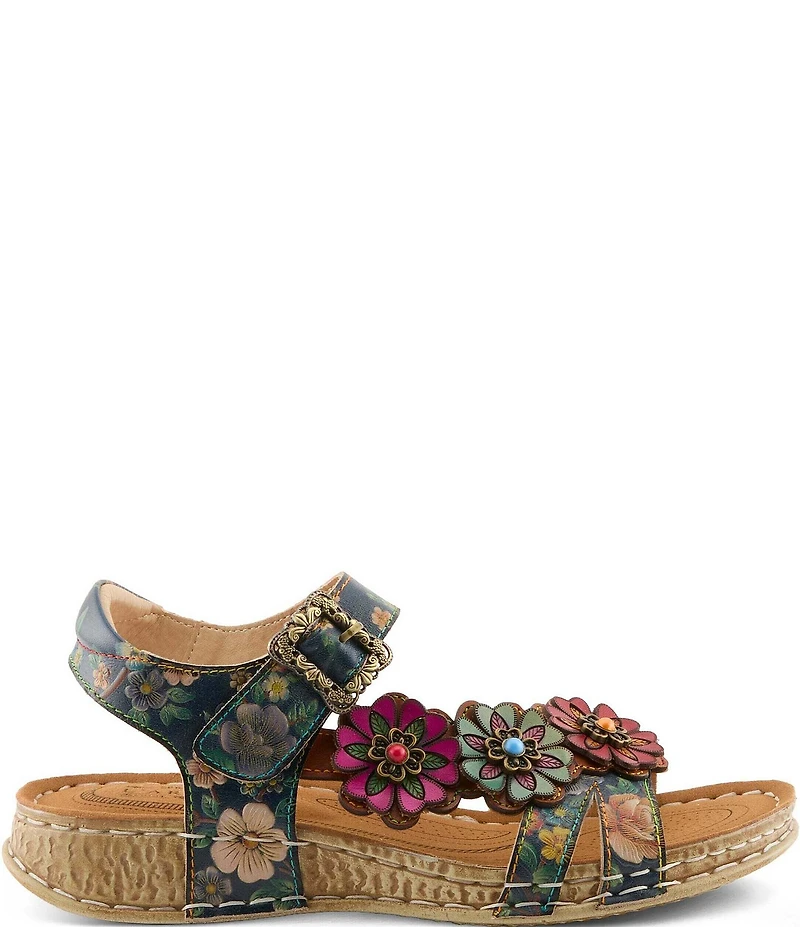 L'ARTISTE Offcenter Leather Floral Motif Sandals
