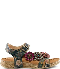 L'ARTISTE Offcenter Leather Floral Motif Sandals