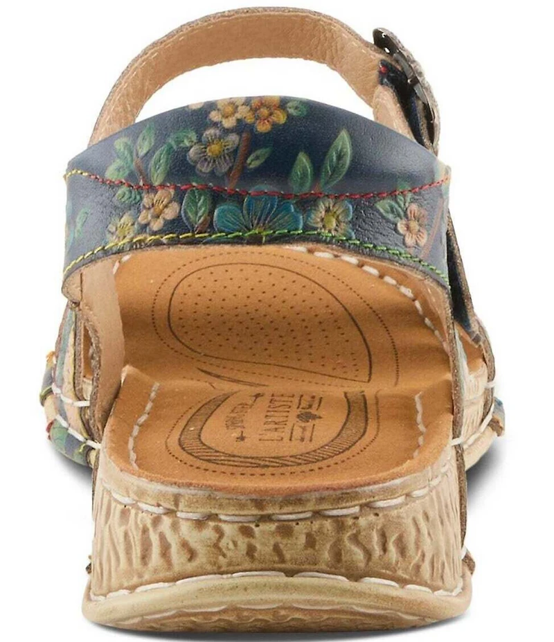 L'ARTISTE Offcenter Leather Floral Motif Sandals