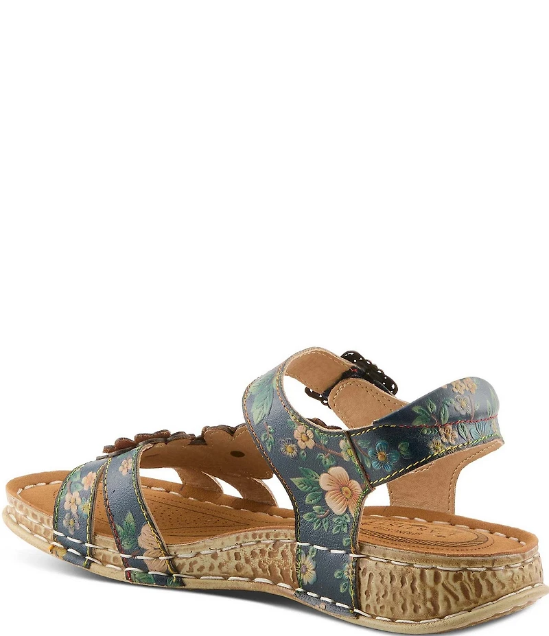 L'ARTISTE Offcenter Leather Floral Motif Sandals
