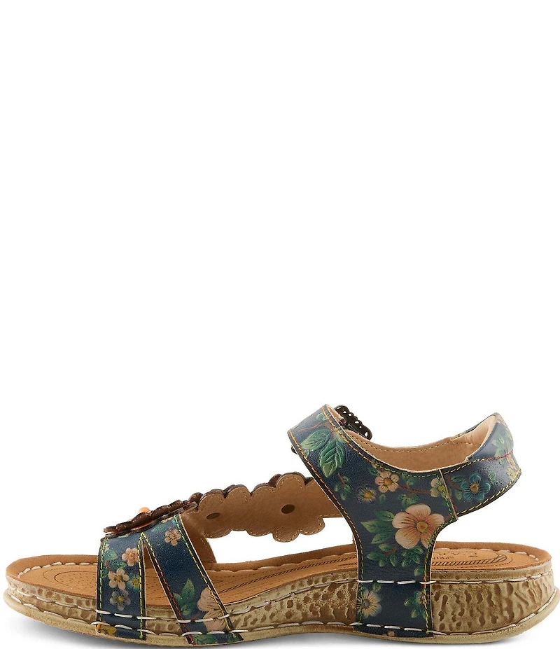 L'ARTISTE Offcenter Leather Floral Motif Sandals