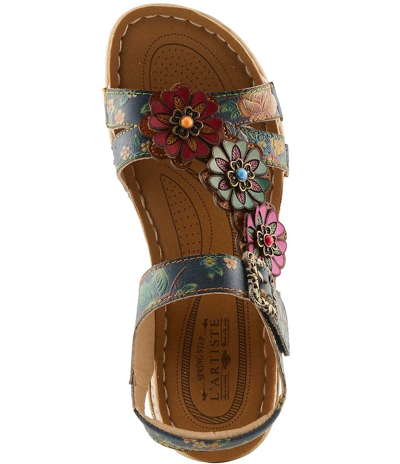 L'ARTISTE Offcenter Leather Floral Motif Sandals