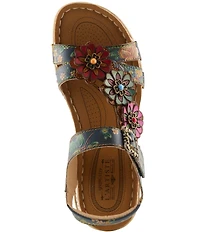L'ARTISTE Offcenter Leather Floral Motif Sandals