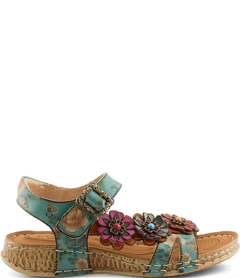 L'ARTISTE Offcenter Leather Floral Motif Sandals