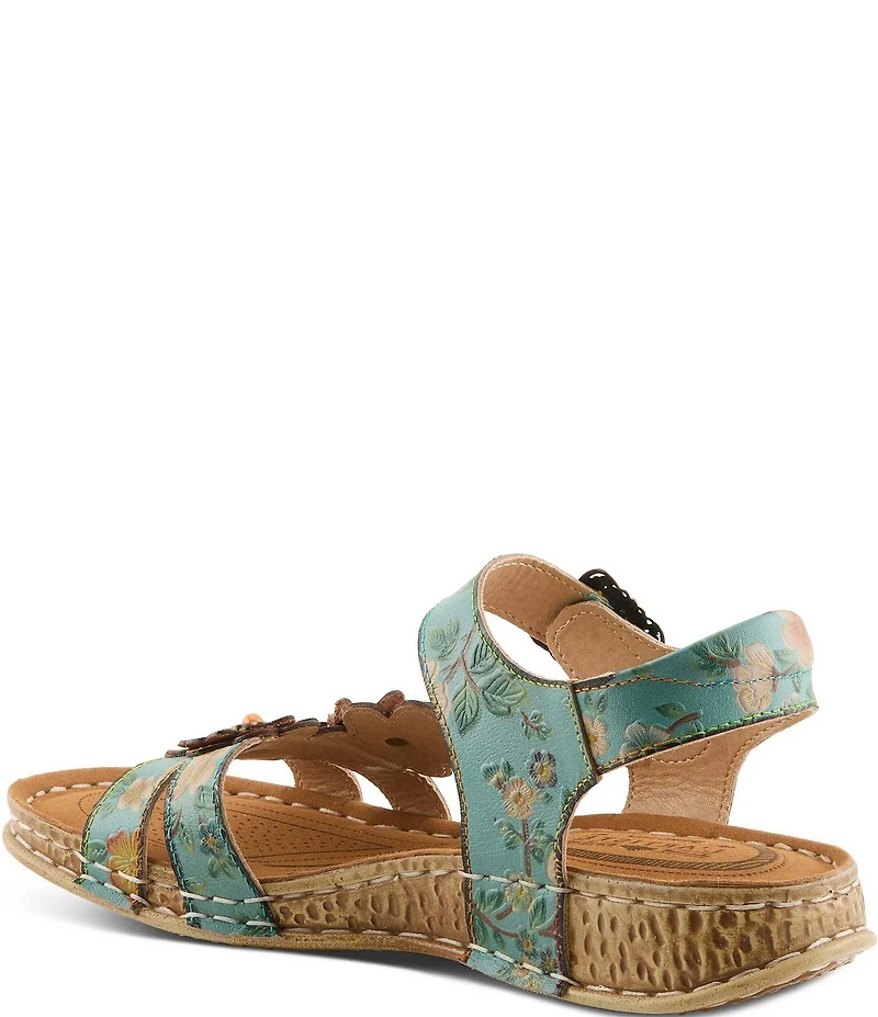 L'ARTISTE Offcenter Leather Floral Motif Sandals