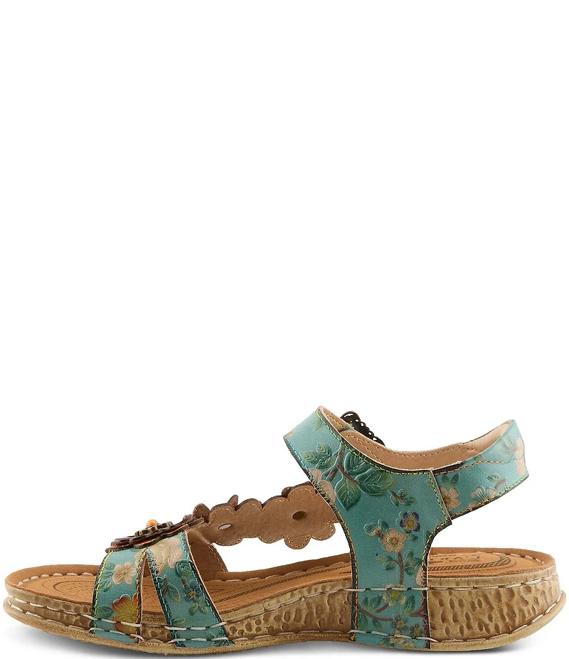 L'ARTISTE Offcenter Leather Floral Motif Sandals