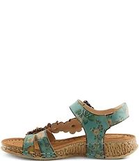L'ARTISTE Offcenter Leather Floral Motif Sandals