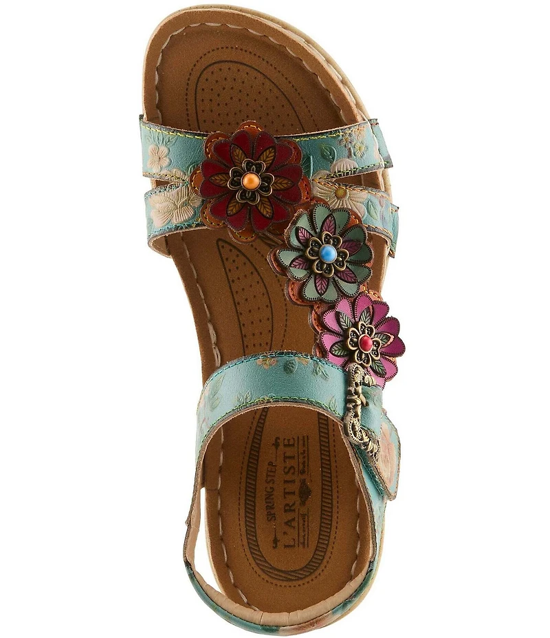 L'ARTISTE Offcenter Leather Floral Motif Sandals
