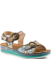 L'ARTISTE Offtrak Floral Print Leather Wedge Sandals
