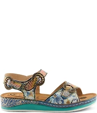 L'ARTISTE Offtrak Floral Print Leather Wedge Sandals