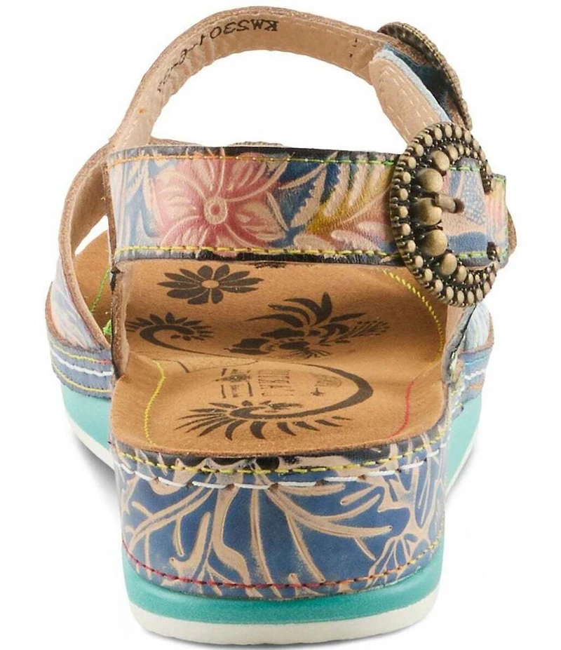 L'ARTISTE Offtrak Floral Print Leather Wedge Sandals