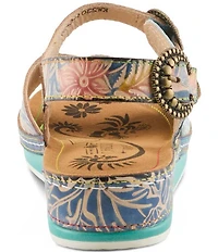 L'ARTISTE Offtrak Floral Print Leather Wedge Sandals