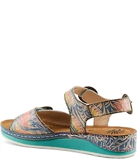 L'ARTISTE Offtrak Floral Print Leather Wedge Sandals