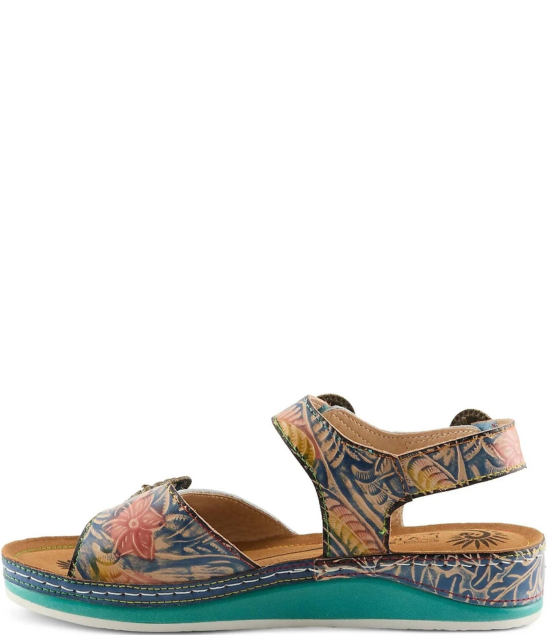 L'ARTISTE Offtrak Floral Print Leather Wedge Sandals