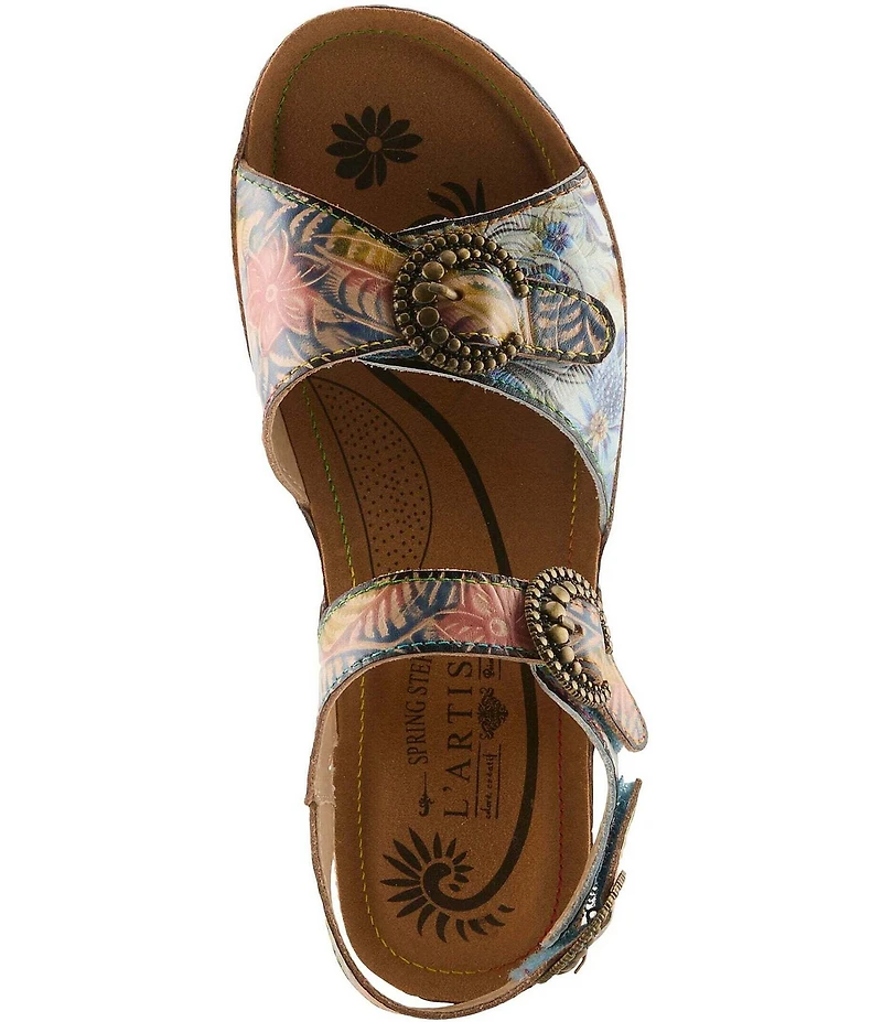 L'ARTISTE Offtrak Floral Print Leather Wedge Sandals