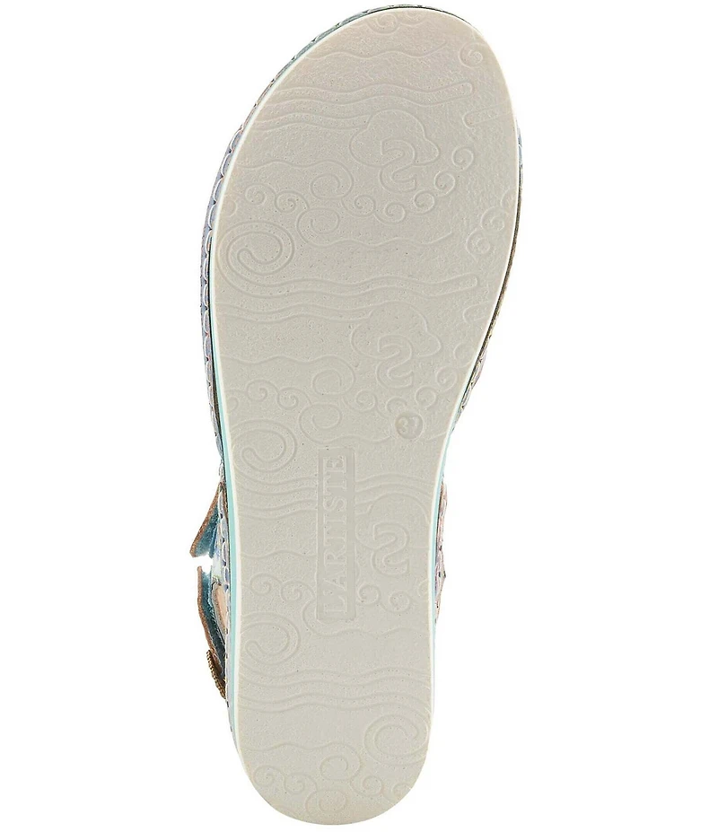 L'ARTISTE Offtrak Floral Print Leather Wedge Sandals