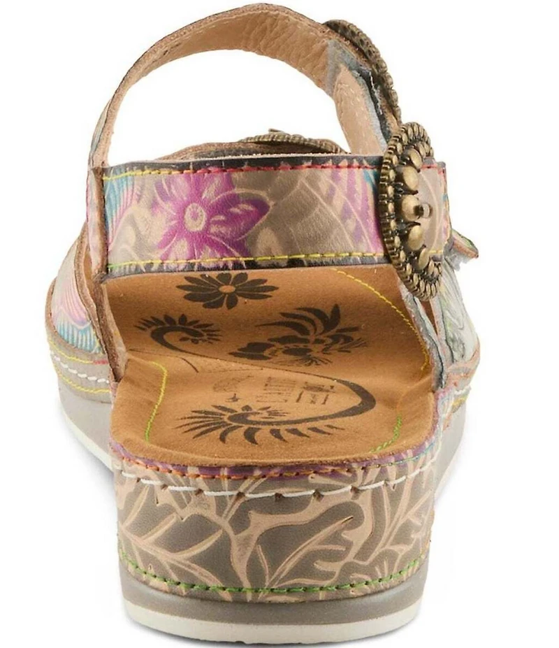 L'ARTISTE Offtrak Floral Print Leather Wedge Sandals
