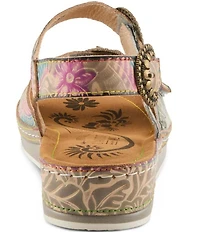 L'ARTISTE Offtrak Floral Print Leather Wedge Sandals