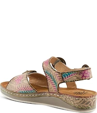 L'ARTISTE Offtrak Floral Print Leather Wedge Sandals