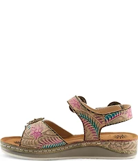 L'ARTISTE Offtrak Floral Print Leather Wedge Sandals