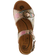 L'ARTISTE Offtrak Floral Print Leather Wedge Sandals