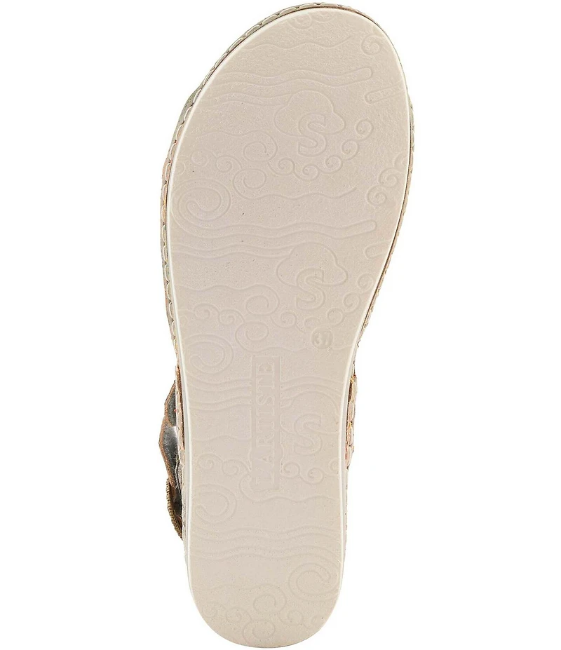 L'ARTISTE Offtrak Floral Print Leather Wedge Sandals