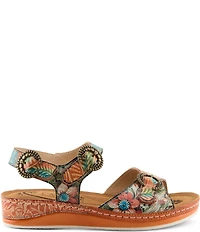 L'ARTISTE Offtrak Floral Print Leather Wedge Sandals