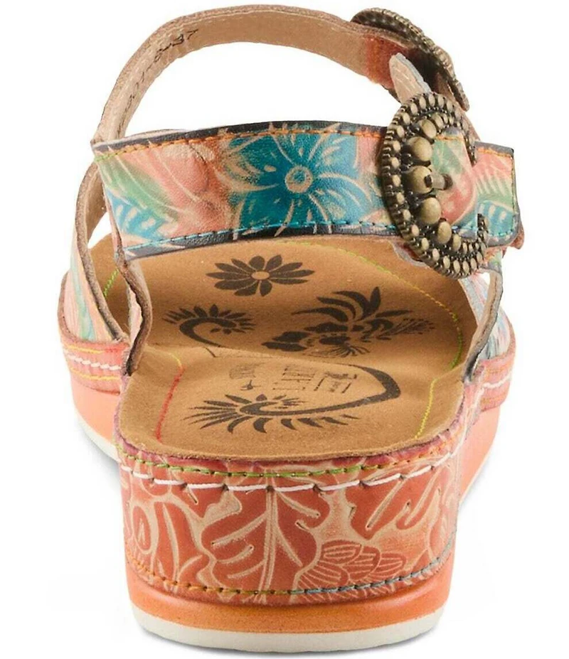 L'ARTISTE Offtrak Floral Print Leather Wedge Sandals