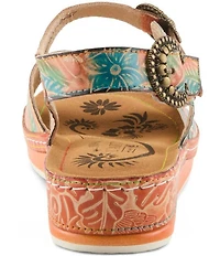 L'ARTISTE Offtrak Floral Print Leather Wedge Sandals