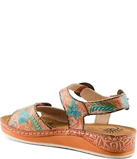 L'ARTISTE Offtrak Floral Print Leather Wedge Sandals