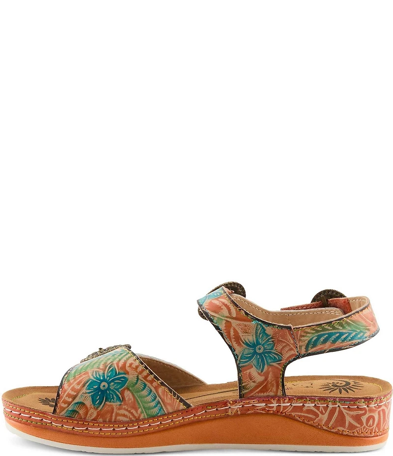 L'ARTISTE Offtrak Floral Print Leather Wedge Sandals