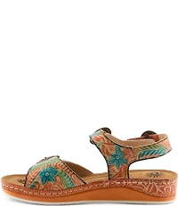 L'ARTISTE Offtrak Floral Print Leather Wedge Sandals