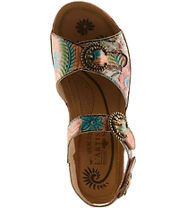 L'ARTISTE Offtrak Floral Print Leather Wedge Sandals
