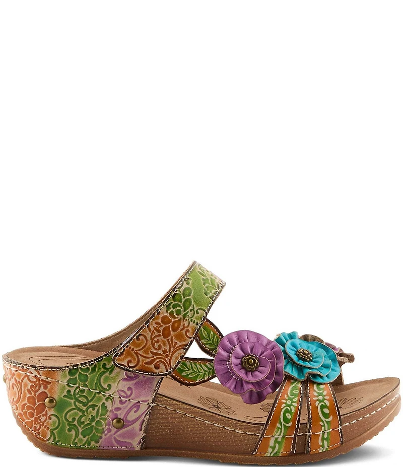 L'ARTISTE Ohsosweet Embossed Leather with Flowers Wedge Sandals