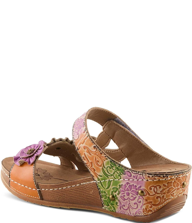 L'ARTISTE Ohsosweet Embossed Leather with Flowers Wedge Sandals