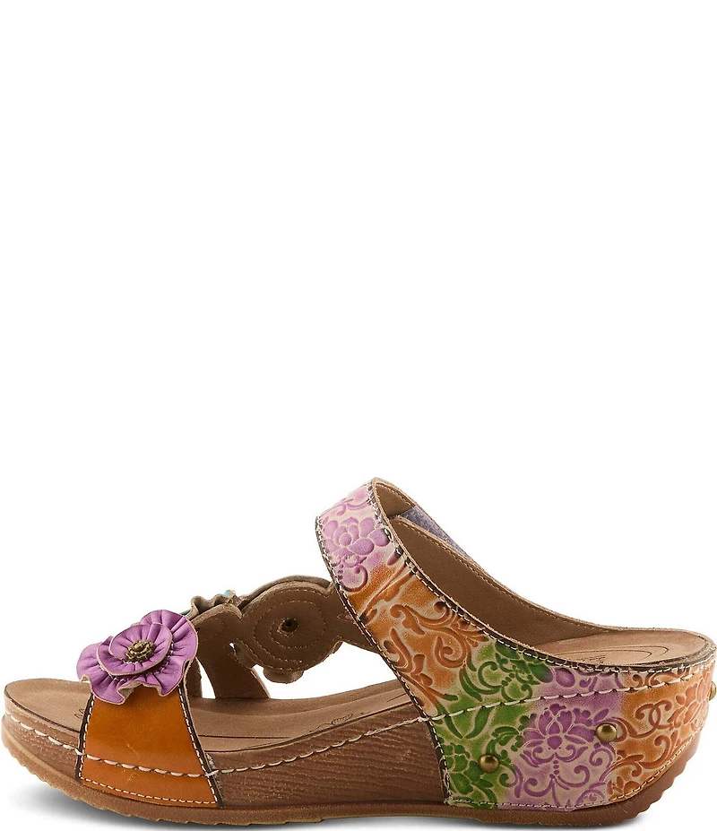 L'ARTISTE Ohsosweet Embossed Leather with Flowers Wedge Sandals