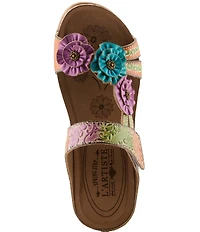 L'ARTISTE Ohsosweet Embossed Leather with Flowers Wedge Sandals